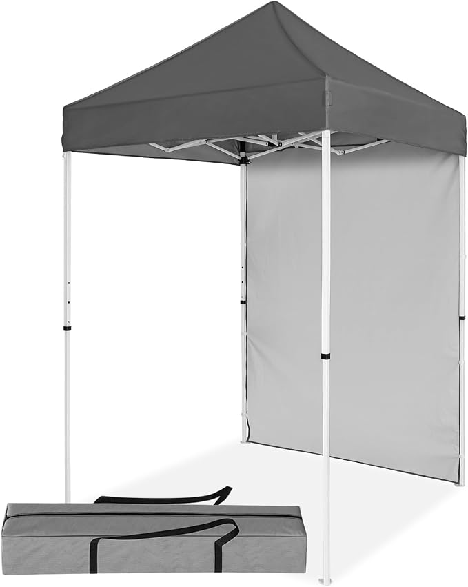 5x5 Pop Up Canopy Tent with One Sidewall, Instant Portable Beach Canopy, Outdoor Tent with Carry Bag for Camping, Sports, Tailgating, Events, Gray