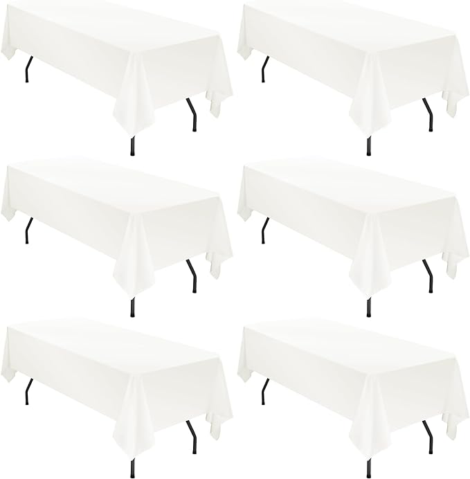 6 Pack Tablecloth 60 x102 inch Polyester Table Cloth for 6 Foot Rectangle Tables,Stain and Wrinkle Resistant Washable Fabric Table Covers Polyester Ivory Table Clothes for Wedding,Party,Banquet