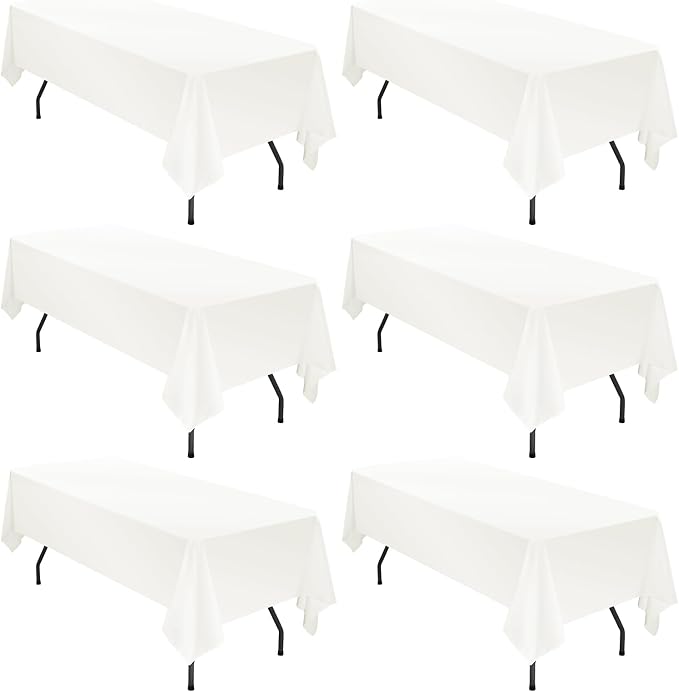 6 Pack Tablecloth 60 x 126 inch Polyester Table Cloth for 6 Foot Rectangle Tables,Stain and Wrinkle Resistant Washable Fabric Table Covers Polyester Ivory Table Clothes for Wedding,Party,Banquet