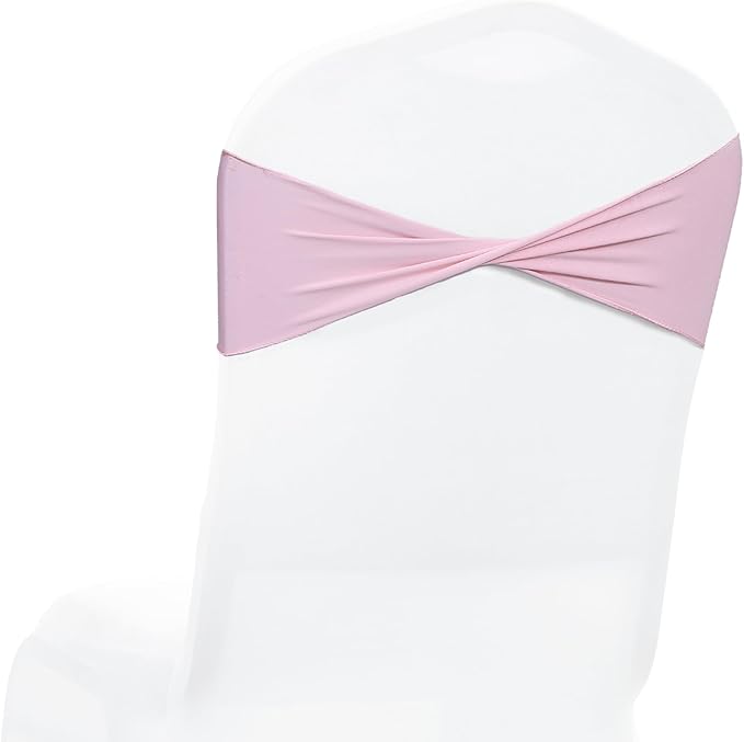 MDS Pack of 50 Spandex Chair Sashes Bows Elastic Stretch Dining Chair Bands Ties Without Slider Buckle Universal fits for Wedding Baby Shower Birthday Party Banquet Event Decoration - Blush Pink