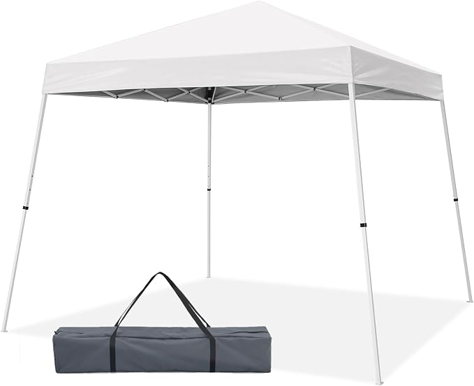 10x10 Pop Up Canopy Tent with Carry Bag, Slant Leg Instant Shade Shelter for Outdoor Events, Camping, Sports, Parties, White