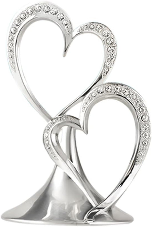 Hortense B. Hewitt Sparkling Love Double Hearts Anniversary, Engagement, Wedding Cake Topper, 5.5-Inches, Metal with Rhinestones, Silver