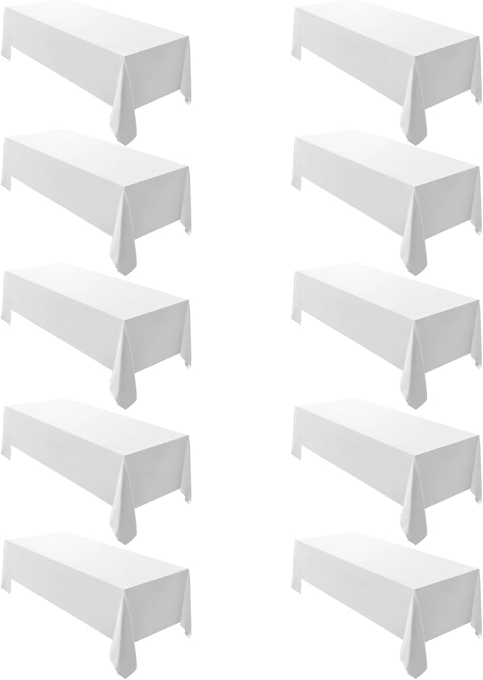 Surmente 10 Pack White Rectangle Tablecloth 60 x 102-inch Rectangular Polyester Table Cloth for Weddings, Banquets, or Restaurants