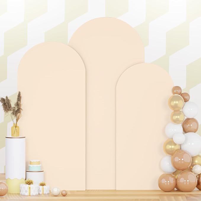Spandex Fitted Wedding Arch Cover Set of 3 Beige Arch Backdrop Cover 6FT 6.6FT 7.2FT Arches Wall Covers Balloon Arches Covering Fabric for Baby Shower Happy Birthday Party Celebration