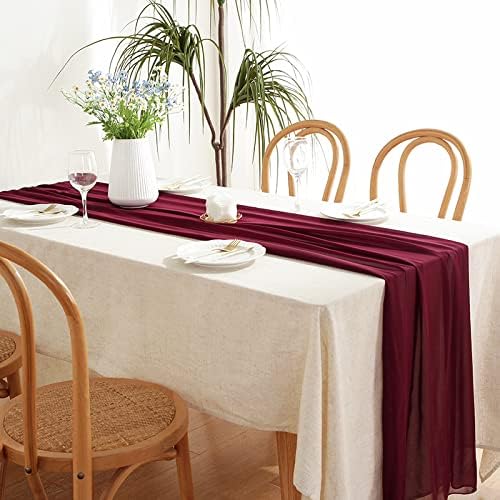 YYCRAFT Chiffon Fabric by The Yard 59" Wide 5 Yards, Dark Red