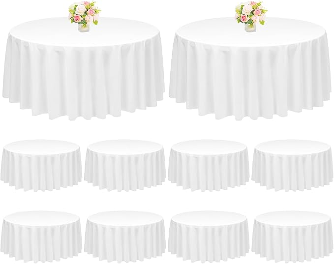 Pesonlook 10 Pack White Round Tablecloth 90 Inch, Waterproof Polyester Fabric Table Cloth for Round Tables, Stain Wrinkle Resistant Tablecloths Washable Table Cover for Wedding Dining Party Banquet