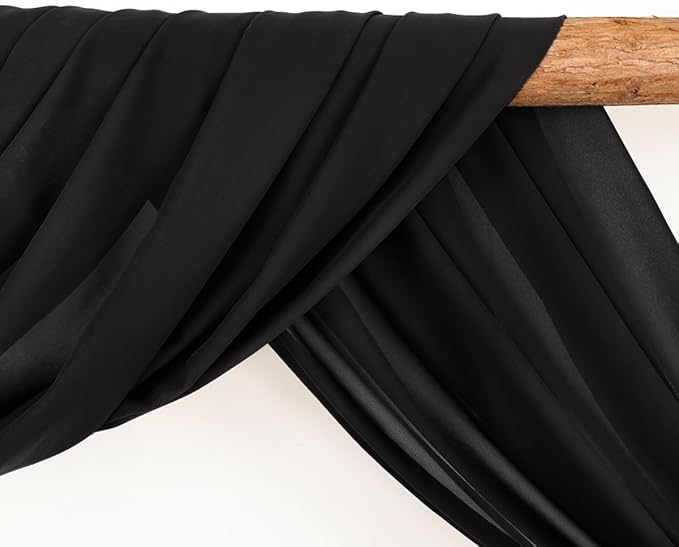 LINXTAR Wedding Arch Draping Fabric 30'' x 18FT Sheer Chiffon Arch Drape Backdrop 1 Panel Black Drape for Bridal Shower Baby Shower Photo Booth Church Decor Birthday Party Outdoor Decoration