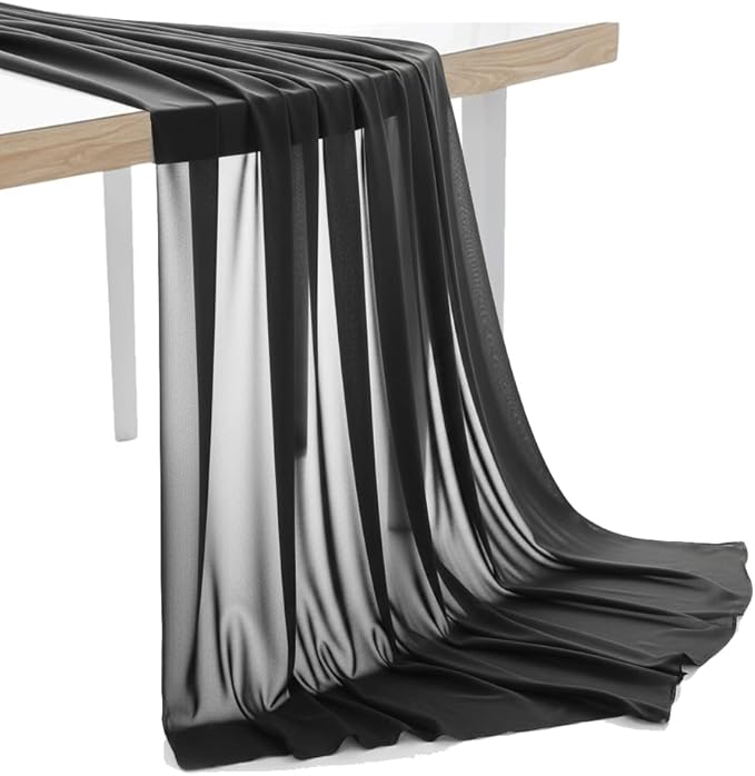 MDS Pack of 20 Yard Chiffon Fabric, Sheer Soft Draping Fabric Bolt for Wedding Party Backdrop Arch Decoration, Apparel Bridal Dress Sewing DIY Crafts Solid Gauze Fabrics 44” Wide - Black