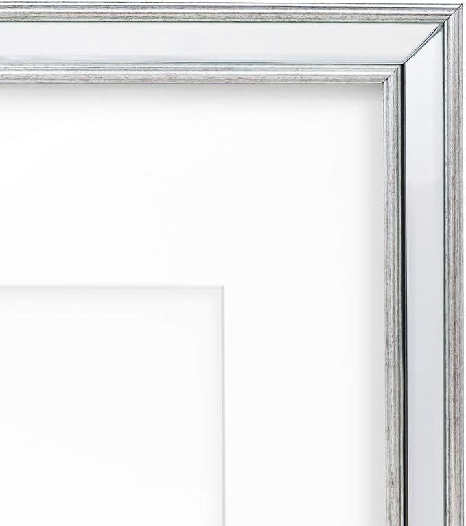 Isaac Jacobs 11x14 Silver Beveled Mirror Picture Frame w/Mat for 8x10- Classic Mirrored Frame w/Slight Slanted Angle for Wall Décor Display, Photo Gallery & Wall Art (11x14 (Matted 8x10), Silver)