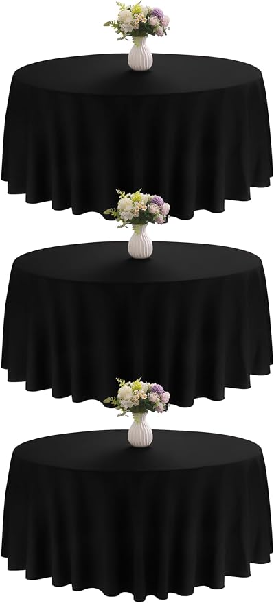 3 Pack 90 Inch Round Black Polyester Tablecloth Bulk Washable Table Covers for Wedding Dining Table Buffet Parties Banquet Decor(Black)