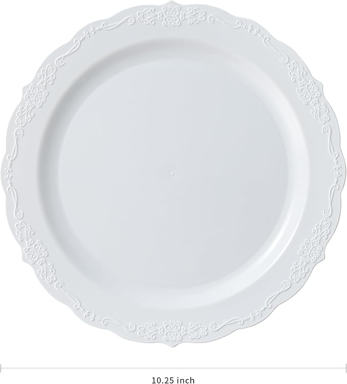 100 Pieces White Plastic Plates - 10.25inch Dinner Disposable Plates - Premium Heavy Duty Hard Disposable Dinner Plates - Party Supplies for Birthdays, Celebrations, Thanksgiving Wedding