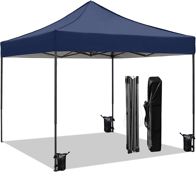 10x10 Heavy Duty Canopy Pop Up Commercial Canopy Tent, Vendor Tent with 400D Oxford Fabric for Camping Outdoor Events Parties Weddings, UPF 50+ Waterproof (Navy Blue)