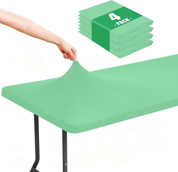 Moosfor Spandex 6 Foot Rectangle Table Cloth 4 Pack, Elastic Fitted Tablecloths for Picnic, Stretch Washable Patio Table Cover for Outdoor, Camping, Banquet and Parties (Bright Green, 30"x72")