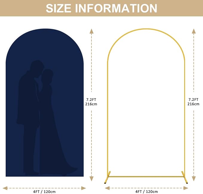 FANPROMS Arch Backdrop Stand and Cover Set 7.2FT Navy Blue Arch Cover Backdrop Fabric for Metal Arched Stands Decor Balloon Arched Stand with Spandex Covers Stretchy Backdrops for Baby Shower Decor