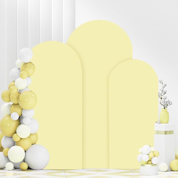 FANPROMS Wedding Arch Cover Set 5FT 6FT 7FT Yellow Spandex Arch Covers Stretchy Fabric for Birthday Party Boho Arch Stand Cover Set of 3 Round Top Arched Covering for Wedding Decorations