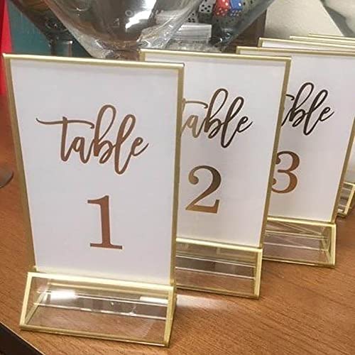 NIUBEE 25Pack 5 x 7 Gold Table Number Holder Sign Holder Clear Frames, Acrylic Double Sided Centerpiece Stands for Wedding Events