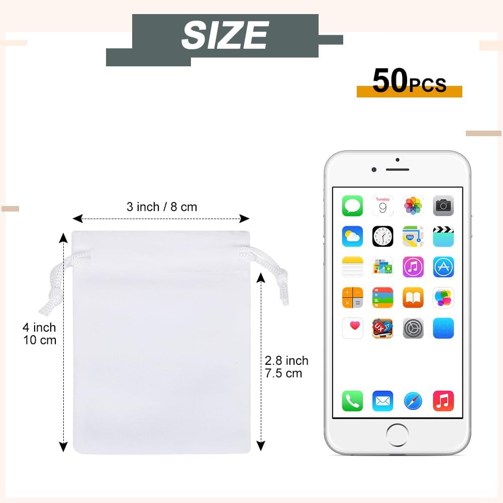 Shintop 50pcs Little velvet gift bags, 3x4inch White Jewelry Bags Drawstring Coin Pouches for Party Favor Small Business