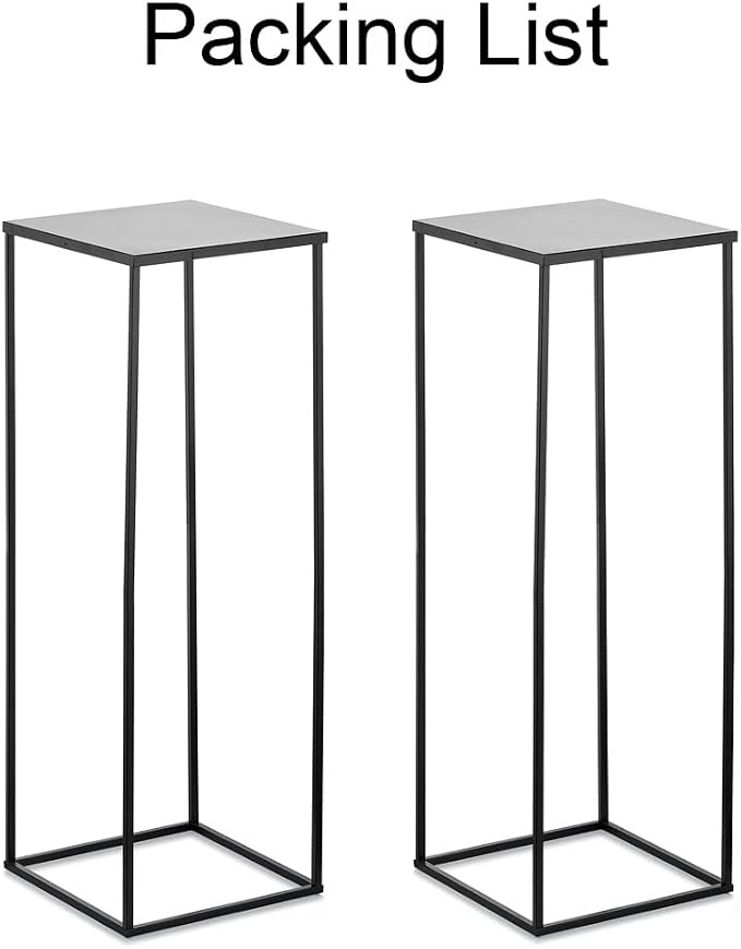 Black Tall Plant Stand: 31.5in, With Metal Panel, Packs of 2 | Columnar Cube Shape, Easy to Assembly, Flowers Cakes Drinks Display Table Centerpieces for Wedding Party Event