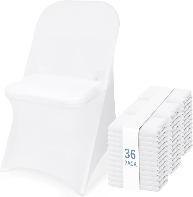 Fixwal 36 Pcs White Folding Chair Cover, Spandex Stretch Covers Ideal for Wedding, Party, Dining, Business Meeting, Banquet, Universal Fitted Washable Slipcover.