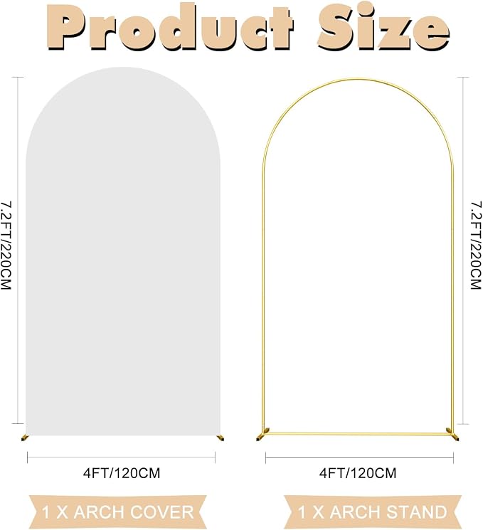 7.2FT Wedding Arch Backdrop Stand and White Arch Cover, White Spandex Fitted Backdrop Cover and Gold Wedding Arch Frame for Birthday Party Wedding Ceremony Bridal Baby Shower, Parties Decoration.