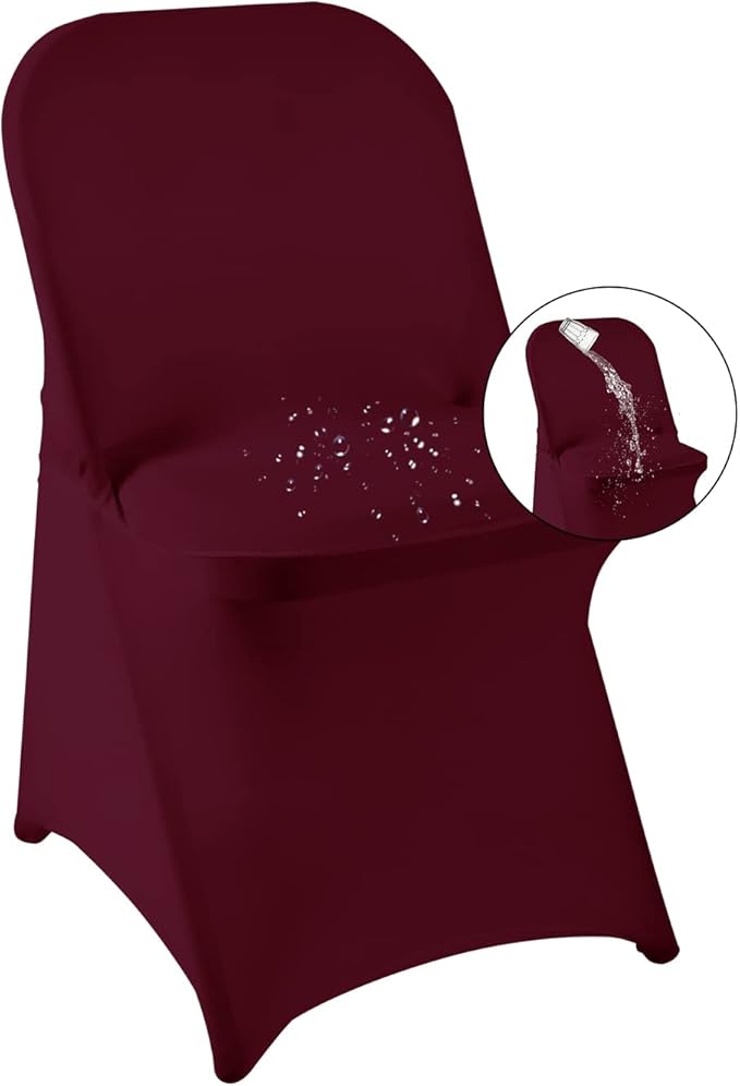 magalo 12 Pack Burgundy Spandex Folding Waterproof Chair Cover, Stretch Chair Cover Protector for Wedding, Party, Dining Banquet and Other Special Events