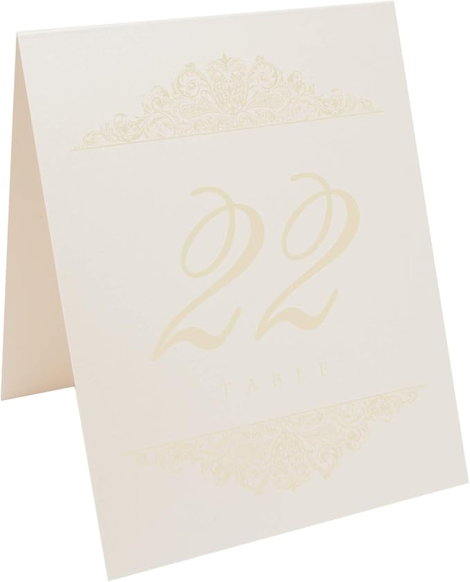 Paisley Wedding Table Numbers (Select Color/Quantity), Champagne, Ivory, 1-65, Double Sided, Tent or Use in a Stand, Great for Parties & Restaurants - Made in the USA