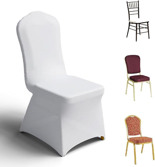 Trlyc 12 Pcs Spandex Chair Covers for Dining Chairs Stretch Polyester Dining Chairs Slipcovers for Wedding Party Decor Banquet Flat-Front Chair Cover (White)