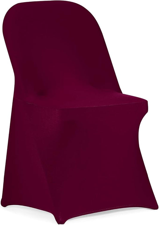 Peomeise Stretch Spandex Folding Chair Cover for Wedding Party Dining Banquet Event (Burgundy,12pcs)