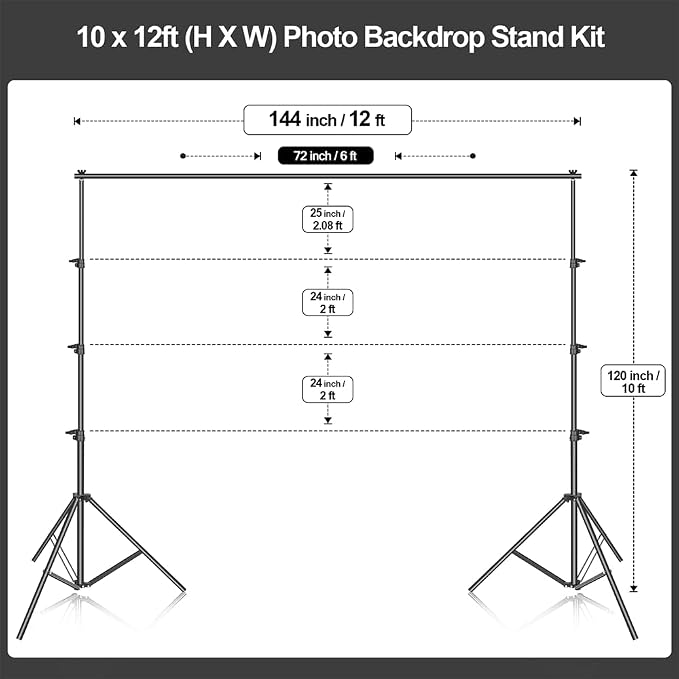 EMART Photo Backdrop Stand kit, 10 x 12 ft Back Drop Adjustable Frame for Photography, Photoshoot Banner Background Support Holder for Parties Dectoration