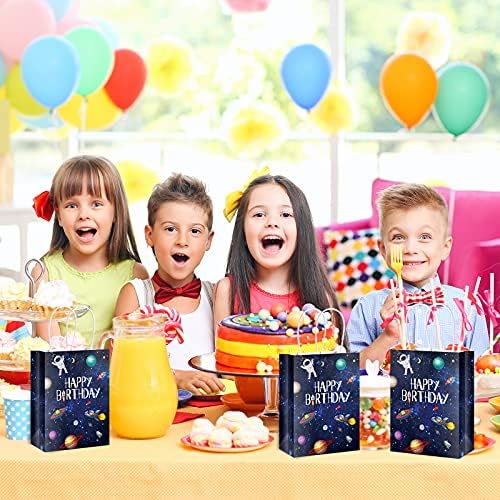 Outus 16 Pack Outer Birthday Space Party Favors Space Goody Bags with Handles Galaxy Gift Bags Kraft Paper Planet Goodie Treat Astronaut Present for Boys Girls Theme Party