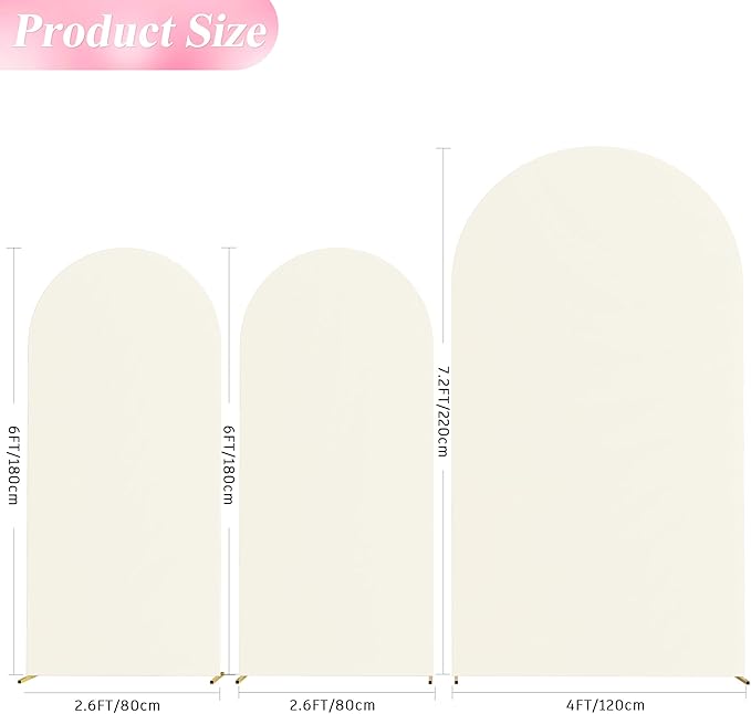 Wokceer Wedding Arch Backdrop Cover 7.2FT, 6FT, 6FT Spandex Set of 3 Wedding Arch Stand Covers Round Top Chiara Backdrop Stands Cover for Birthday Party Ceremony Banquet Decor Ivory