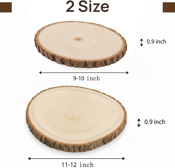 Nicunom 2 Pack Large Wood Slices for Centerpieces, 9"-10"/11"-12" Natural Wood Slabs Round Tree Slices Wooden Cheese Server, Rustic Wood Centerpieces for Wedding Table