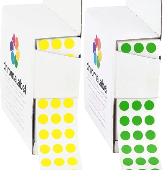 ChromaLabel 1/4 Inch Circle Sticker Labels, Easy to Write on Yellow and Green Dot Stickers with Handy Dispenser, Round Color Coding Labels - 1000 Sticky Dots, Yellow and Green Stickers