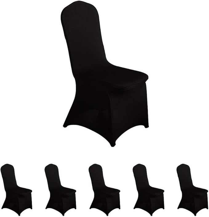 LZY 6pcs Spandex Chair Cover Stretch Slipcovers for Wedding Party, Dining Banquet Chair Decoration Covers (Black, 6)