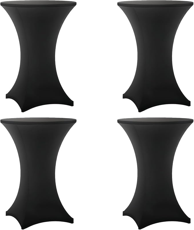 Cocktail Table Covers - 4 Pack 32x43 Inch Table Cloth - Black Fitted Stretch Spandex Round High Top Tablecloth for Party, Bar, Birthday, Pub, Banquet