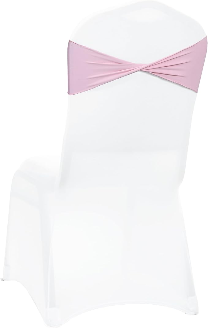MDS Pack of 50 Spandex Chair Sashes Bows Elastic Stretch Dining Chair Bands Ties Without Slider Buckle Universal fits for Wedding Baby Shower Birthday Party Banquet Event Decoration - Blush Pink