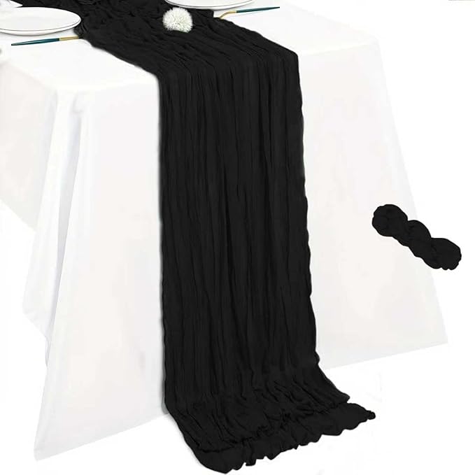 Cheesecloth Table Runner 10ft Rustic Gauze Cheese Cloth 35 x 120 Inches Long for Christmas Wedding Bridal Baby Shower Birthday Table Decorations (Black, 1 Pack-10FT)