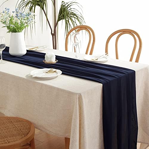 YYCRAFT Chiffon Fabric by The Yard 59" Wide 5 Yards, Navy