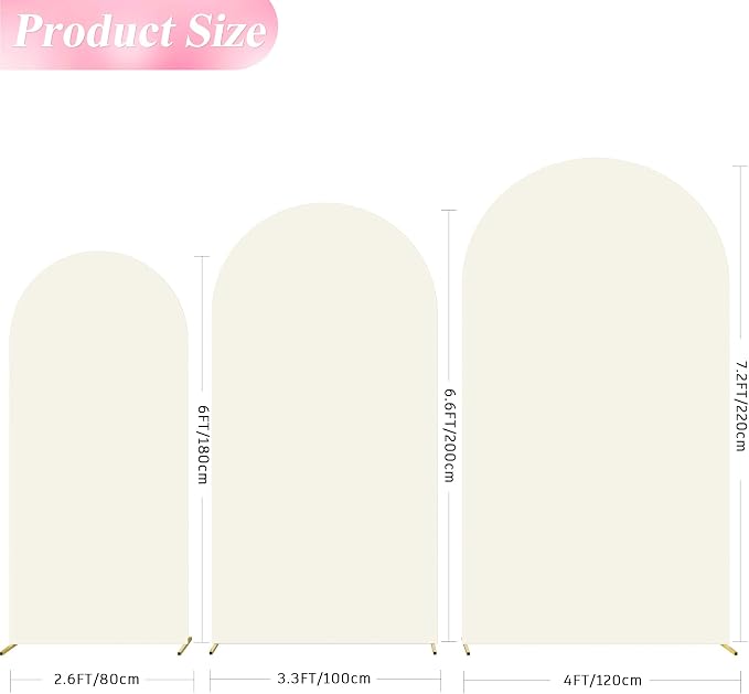 Wokceer Wedding Arch Cover (7.2FT, 6.6FT, 6FT) Set of 3 Spandex Fitted Wedding Arch Stand Covers for Round Top Chiara Arch Backdrop Stands Cover for Birthday Party Ceremony Banquet Decor Ivory