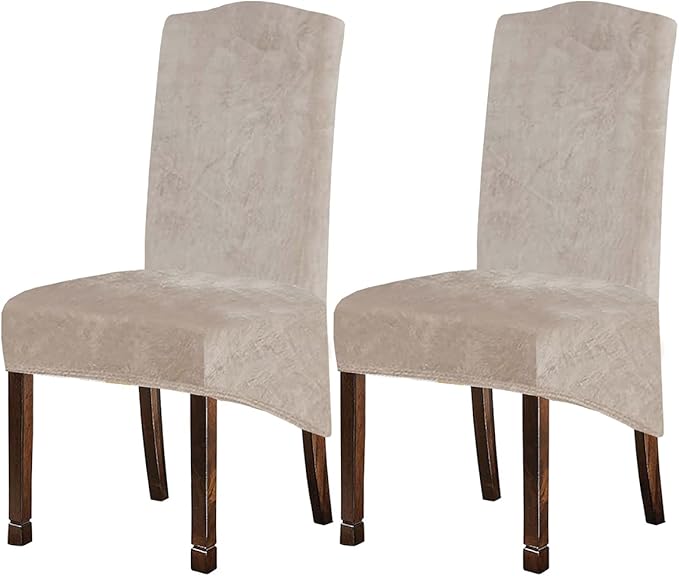 Velvet Plush XL Dining Chair Covers, Stretch Chaircover, Spandex High Chairs Protector Covers Seat Slipcover with Elastic Band for Dining Chairs (Tauqe 1, Set of 2)