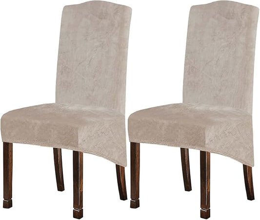 Velvet Plush XL Dining Chair Covers, Stretch Chaircover, Spandex High Chairs Protector Covers Seat Slipcover with Elastic Band for Dining Chairs (Tauqe 1, Set of 2)