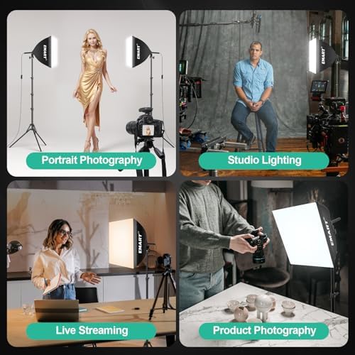 EMART Backdrop Stand 10x7ft(WxH) Photo Studio Adjustable Background Stand Support kit 16"x16" Pull Softbox Photography Lighting Kit with 50W 3000K-6000K LED Bulb with Remote/APP Control