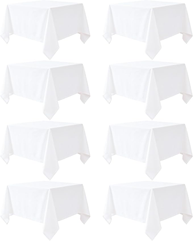 8 Packs White Table Cloth 54x54 Inch for Square Tables, Wrinkle Resistant Polyester Fabric Tablecloth Washable Rectangular Table Covers for Dining Wedding Party Buffet