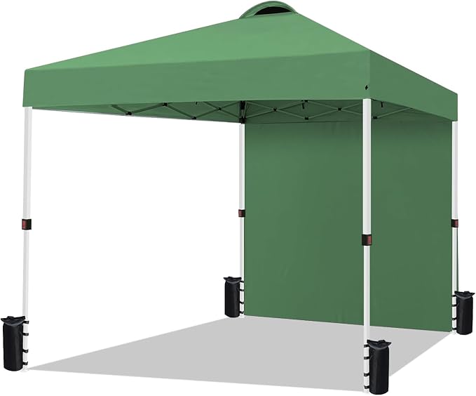 Durable 10 x 10 Pop-up Canopy Tent with 1 Sidewall, Portable Instant Camping Beach Canopy Tents, Green