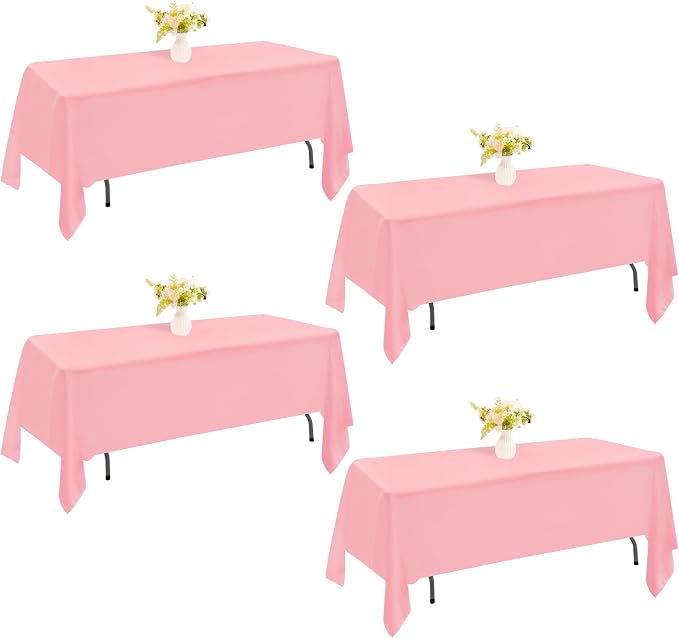 4 Pack Rectangle Tablecloth 60x102 Inch Pink Washable Polyester Table Cover for Wedding Dining Table Buffet Parties Banquet Decoration（Pink）