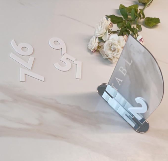 Acrylic Wedding Table Numbers,Semi-Arched Mirrored Acrylic Table Numbers for Party,Events,Occasion Decoration (Number 1-10, Silver Mirror)