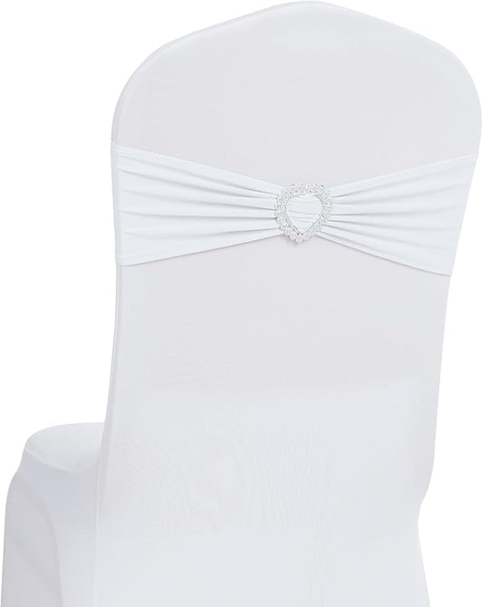 Howhic Pack of 30 Spandex Chair Sashes Bows Stretch Chair Cover Band with Buckle Slider Universal Elastic Chair Ties for Wedding Banquet Party Event Decoration (White)