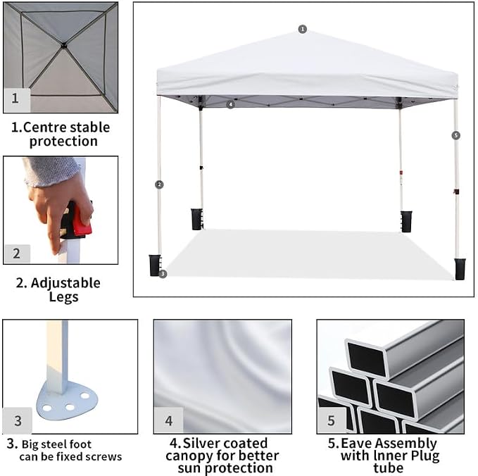 Northroad 10x10ft Pop Up Canopy, Popup Outdoor Canopy Tent with Wheeled Carrying Bag,Portable Gazebo Shelter for Patio,Deck,Garden,Beach（White）