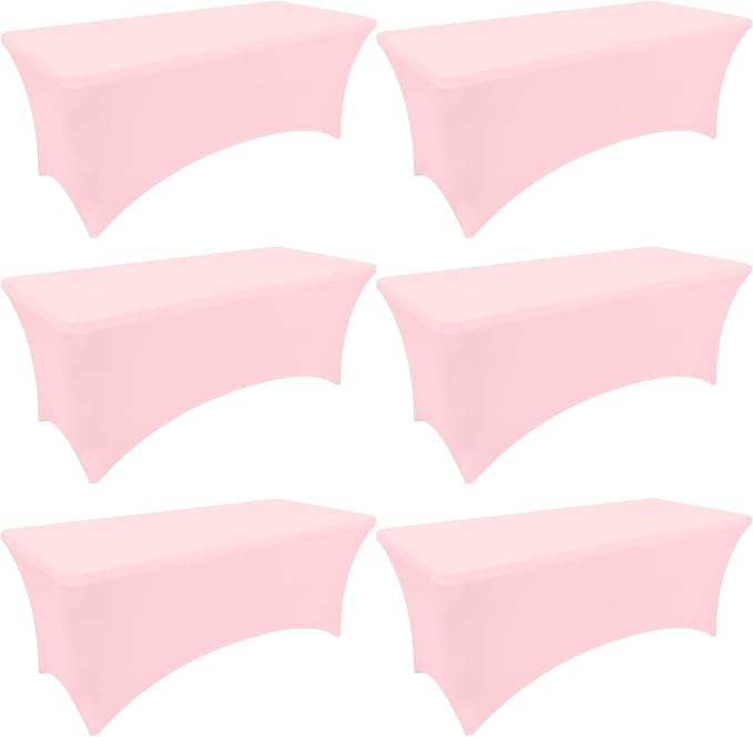 Moosfor Spandex Elastic Fitted 6FT Rectangle Tablecloth 6 Pack, Stretch Washable Reusable Table Cover for Outdoor Picnic, Dining, Wedding, Banquet & Party Events (Pink, 72Lx30Wx30H Inch)