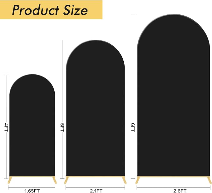 Gawicpy Wedding Arch Backdrop Stand Set Metal Arch Backdrop Stand with Wedding Arch Cover, Wedding Balloon Arch Backdrop Stand for Birthday, Baby Shower, Anniversary (Black, 4FT+5FT+6FT)